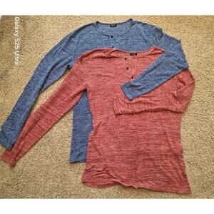 Coofandy, set of 2 red and blue, long sleeve‎ henley shirts, partial button sz M